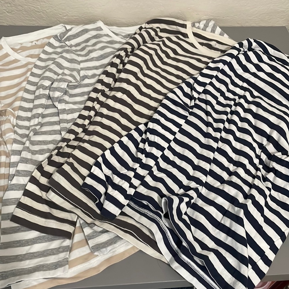 4 striped Muji long sleeve tees